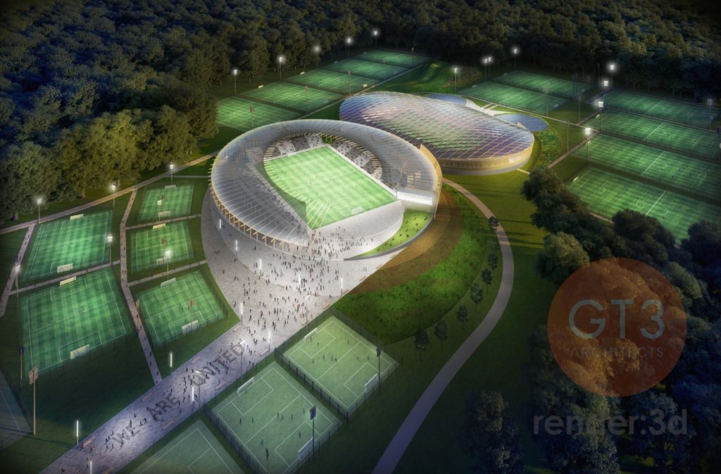 GT3 Architects concept for a new training academy and community stadium for NUFC 