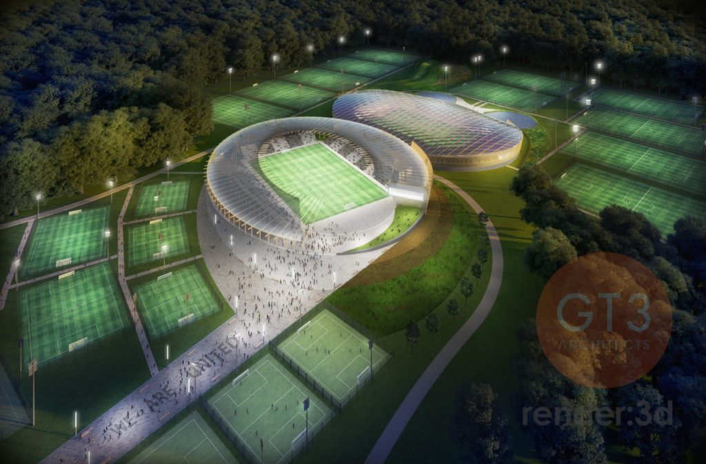 GT3 Architects concept for a new training academy and community stadium for NUFC